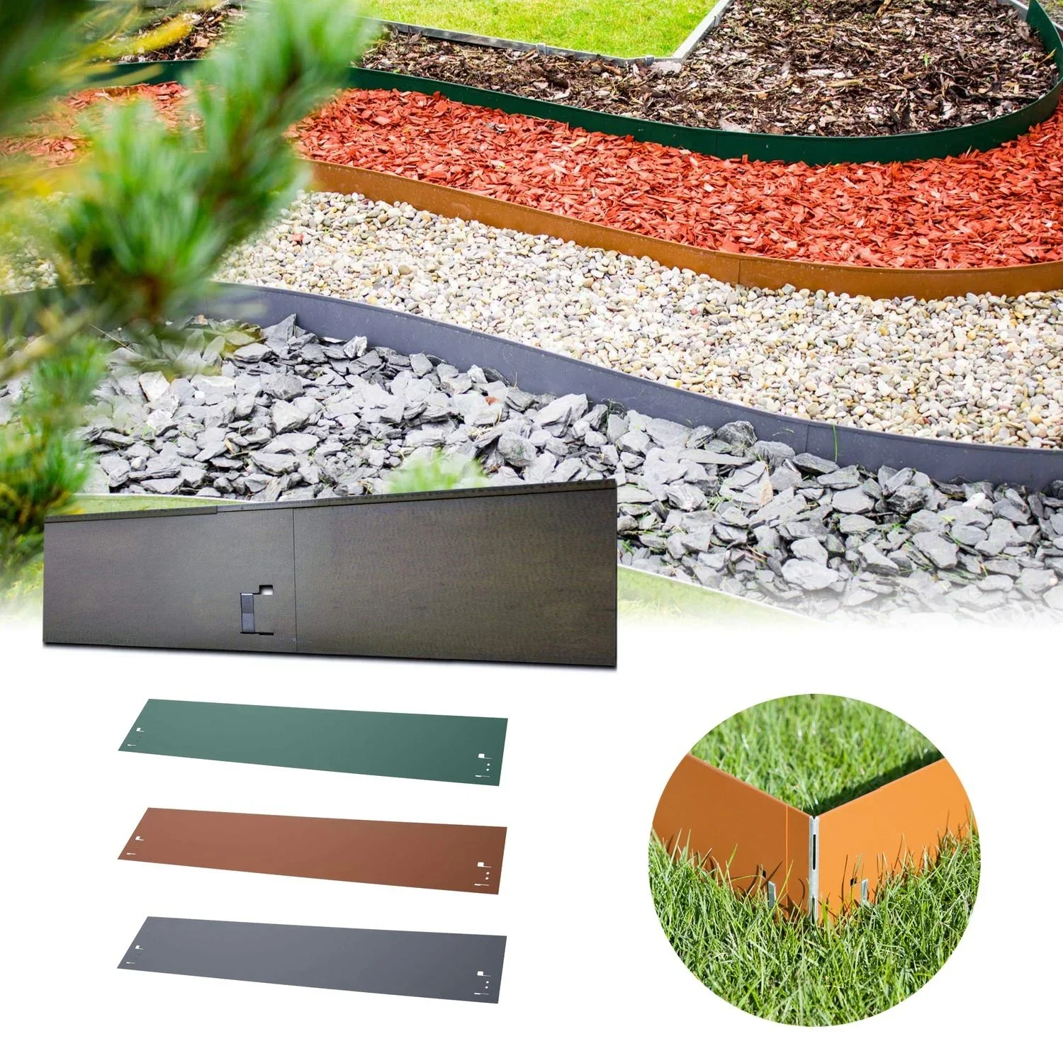 "Rasenkanten Metall 18.5 cm x 120 cm | Beeteinfassung | Beetumrandung | Beetbegrenzungen, Color-GS: grün image"