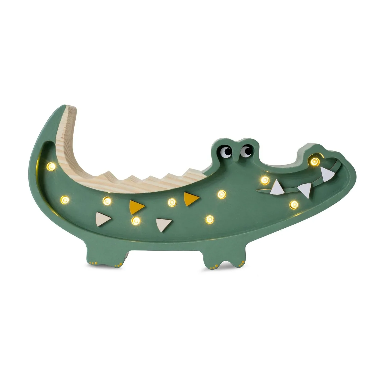 "Little Lights Nachtlicht Kinder, Nachtlampe Mini-Krokodil - 100% Kiefernholz natur, Farbe: Militärgrün image"