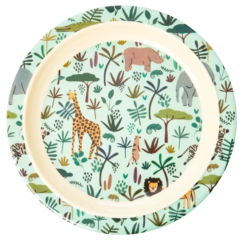 "RICE Teller - All Over Jungle Animals Print, Melamin, Farbe: grün image"