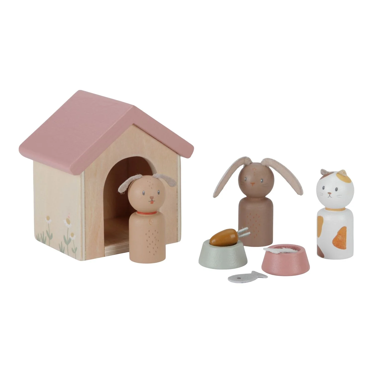 "Little Dutch Puppenhaus Haustiere: Holz Figuren Set mit Hund, Katze & Kaninchen + Zubehör image"