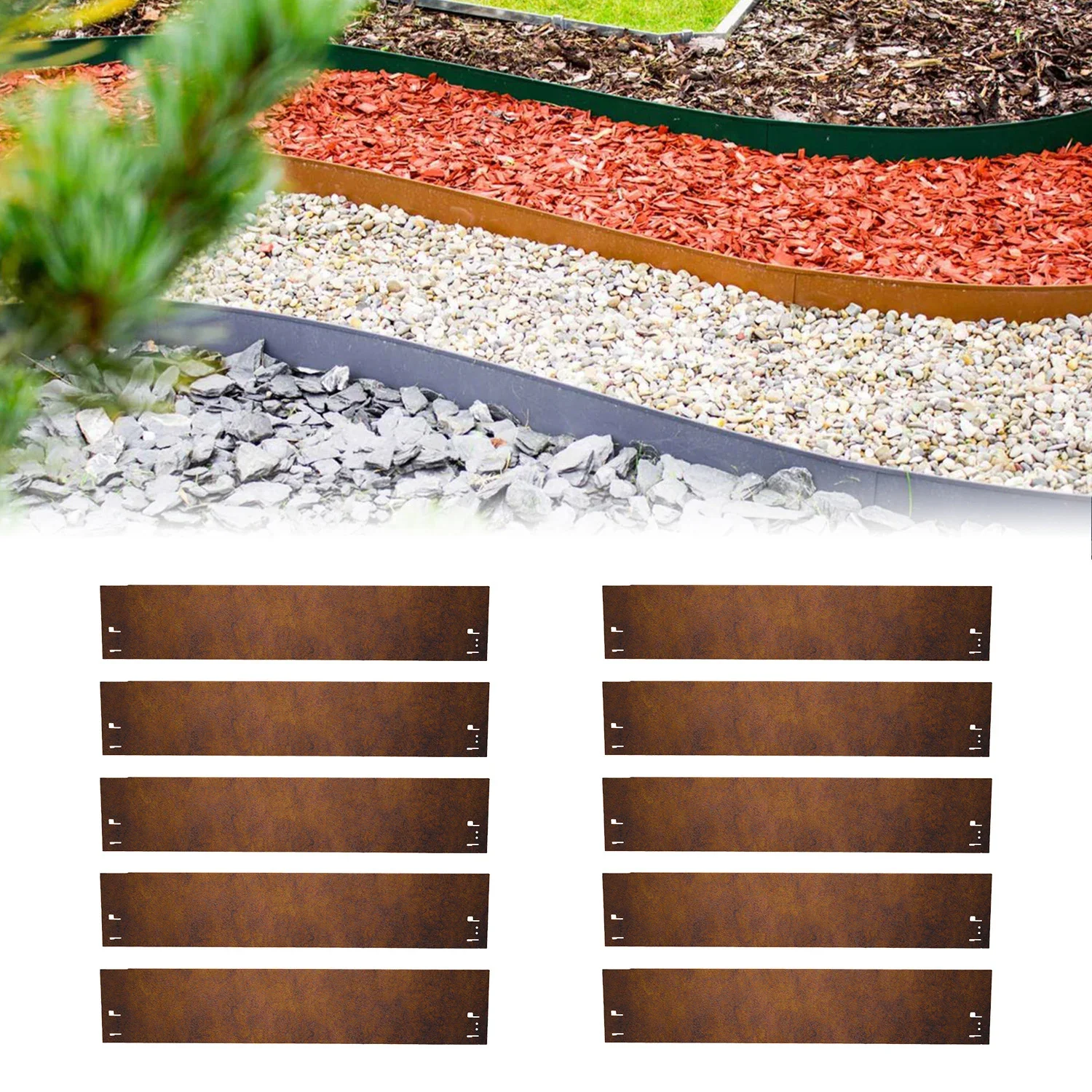 "10er Set Rasenkante Cortenstahl 70 cm lang, 13,5 - 18,5 cm hoch, Beeteinfassung, Beetumrandung - Metall feuerverzinkt, Breite: 18.5 cm image"