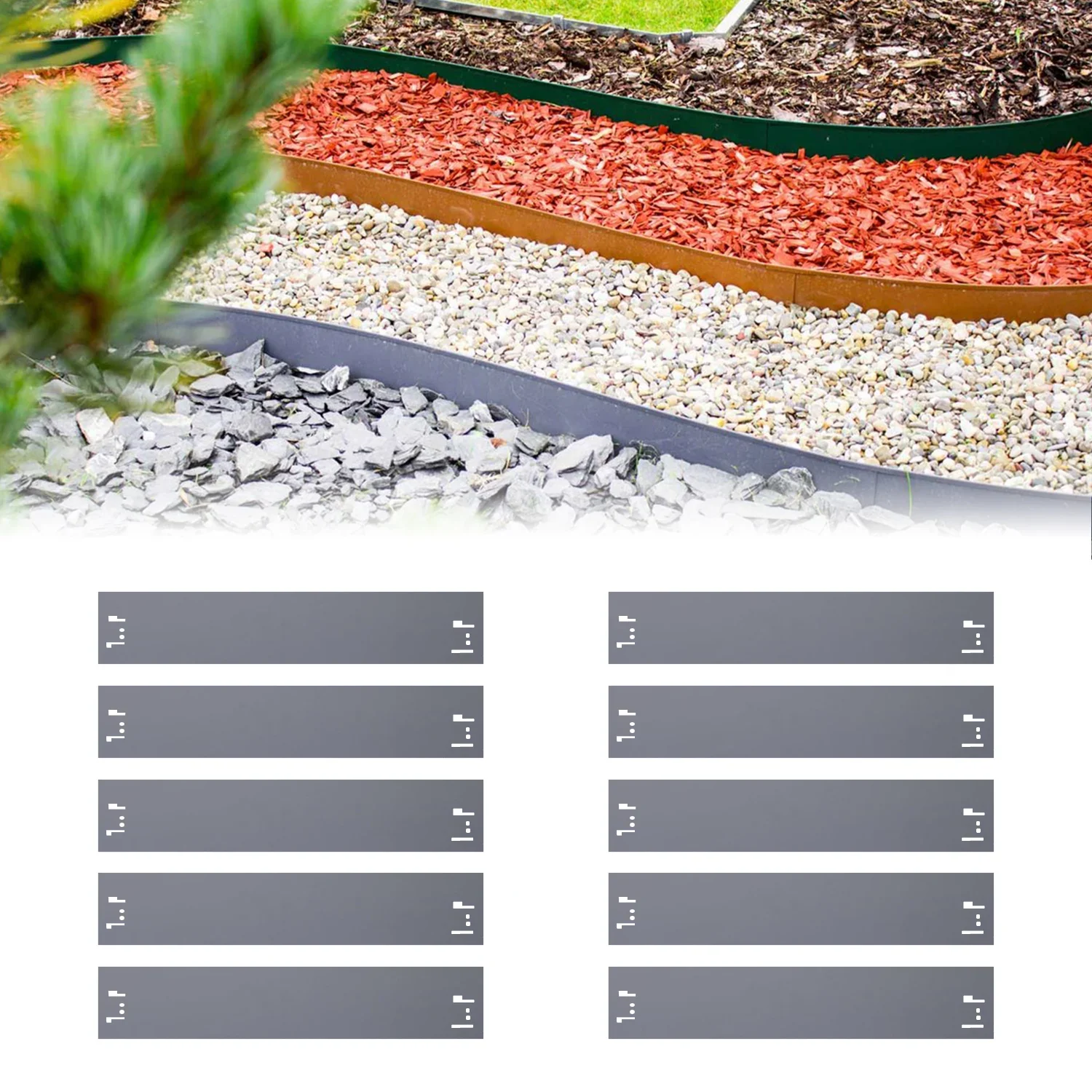 10er Set Rasenkanten Metall grau