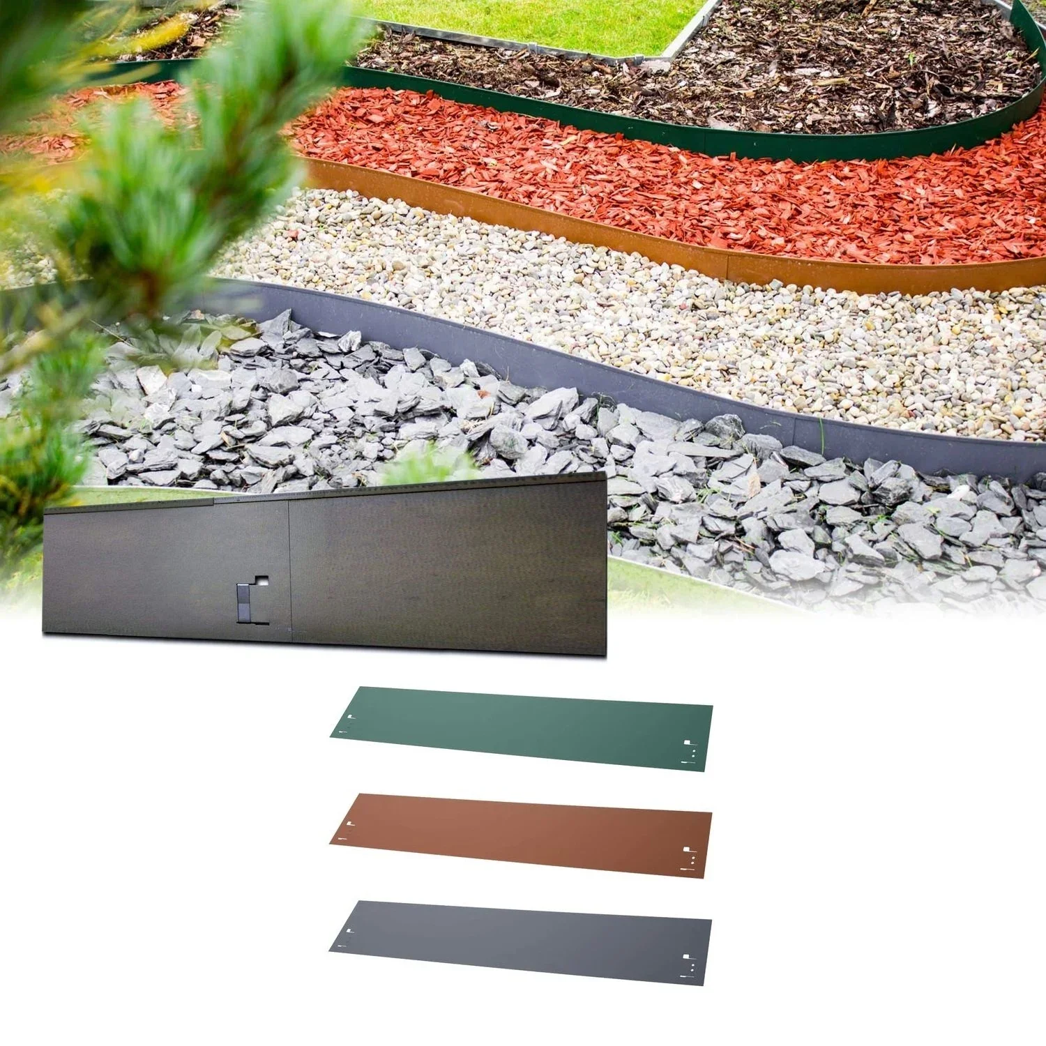 "Rasenkanten Metall Höhe 13.5-18.5 cm Länge 120 cm  | Beeteinfassung | Beetumrandung | Beetbegrenzungen, Farbe: Grau; Größe: 5 Stück 18.5cm image"