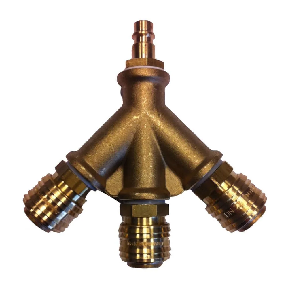 "Druckluftverteiler Set, 3-fach Messing Verteiler, mit Kupplungen & Stecker image"