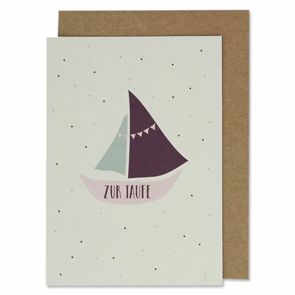 "Ava & Yves Klappkarte Taufe Schiffchen aubergine image"