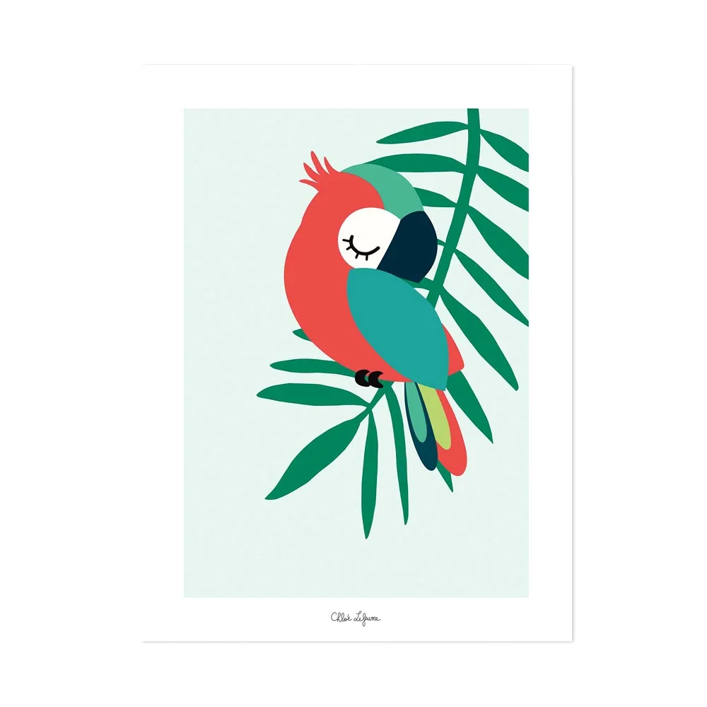 "Lilipinso Poster schlafender Papagei grün rot image"