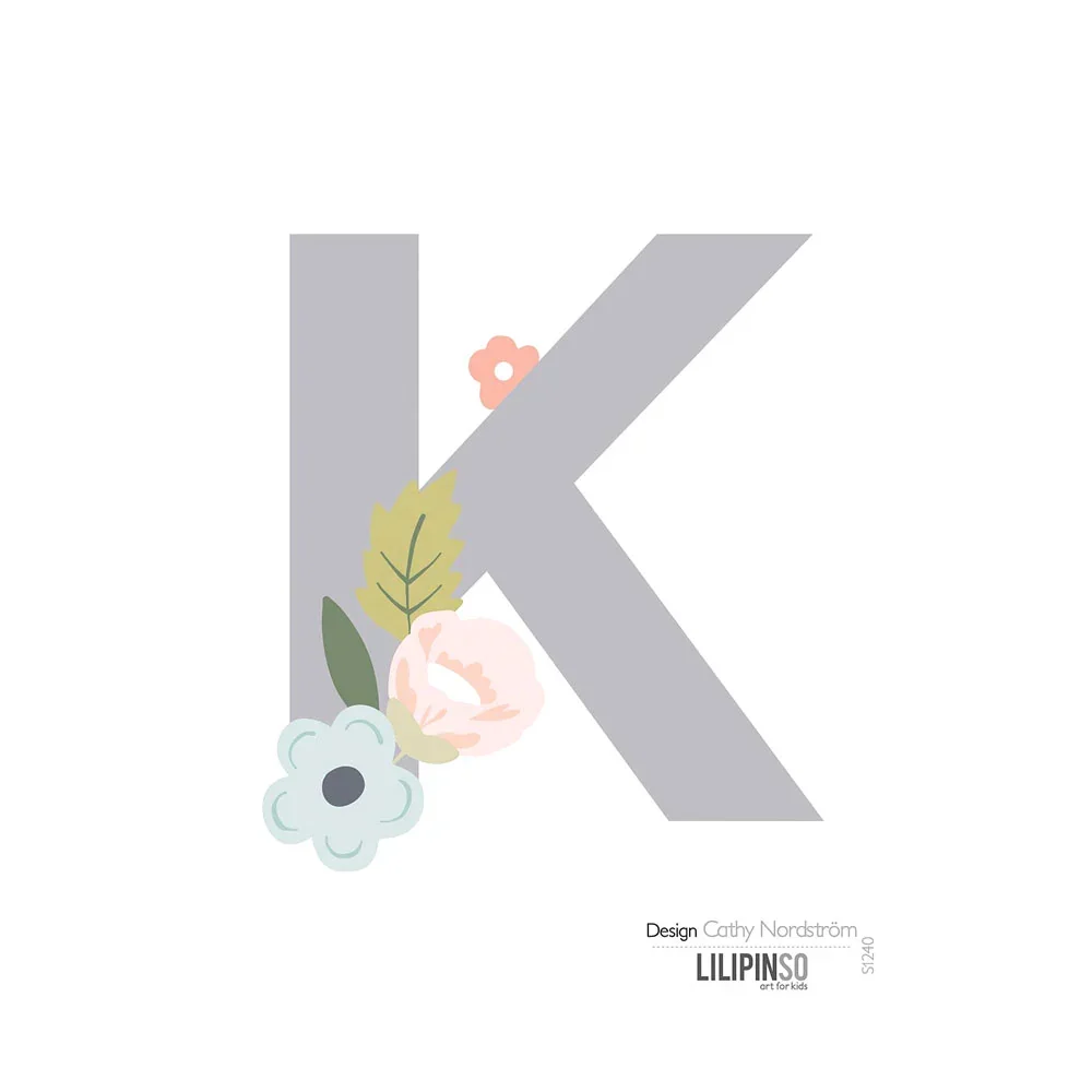 "Lilipinso Sticker Buchstabe mit Blüten grau rosa pastell K image"