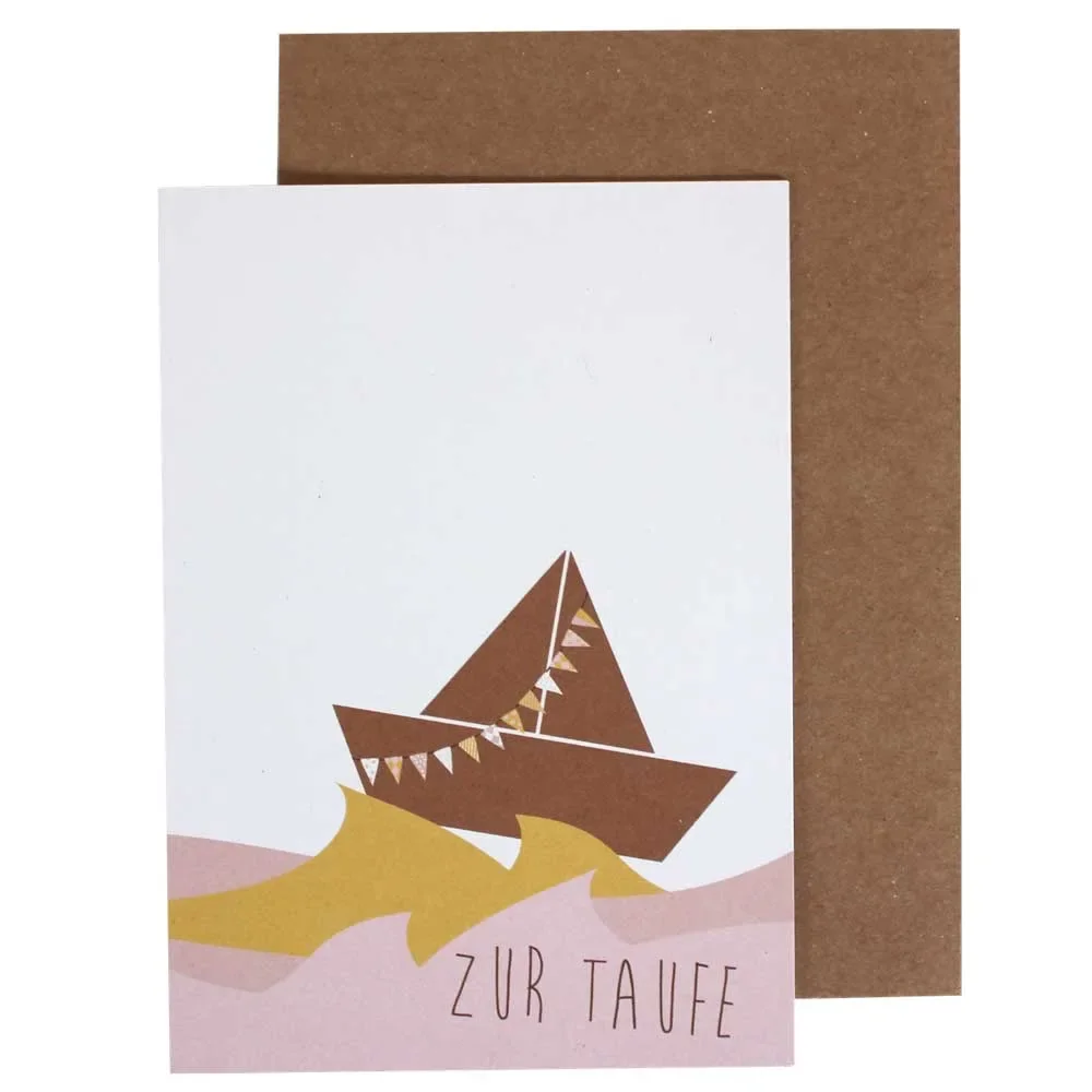 Ava & Yves Glückwunsch Karte zur Taufe Schiffchen rosa