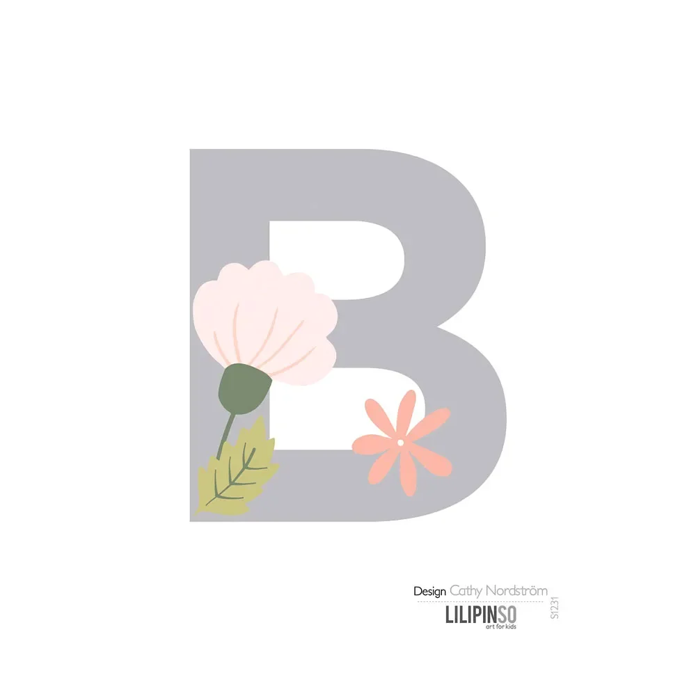 "Lilipinso Sticker Buchstabe mit Blüten grau rosa pastell B image"