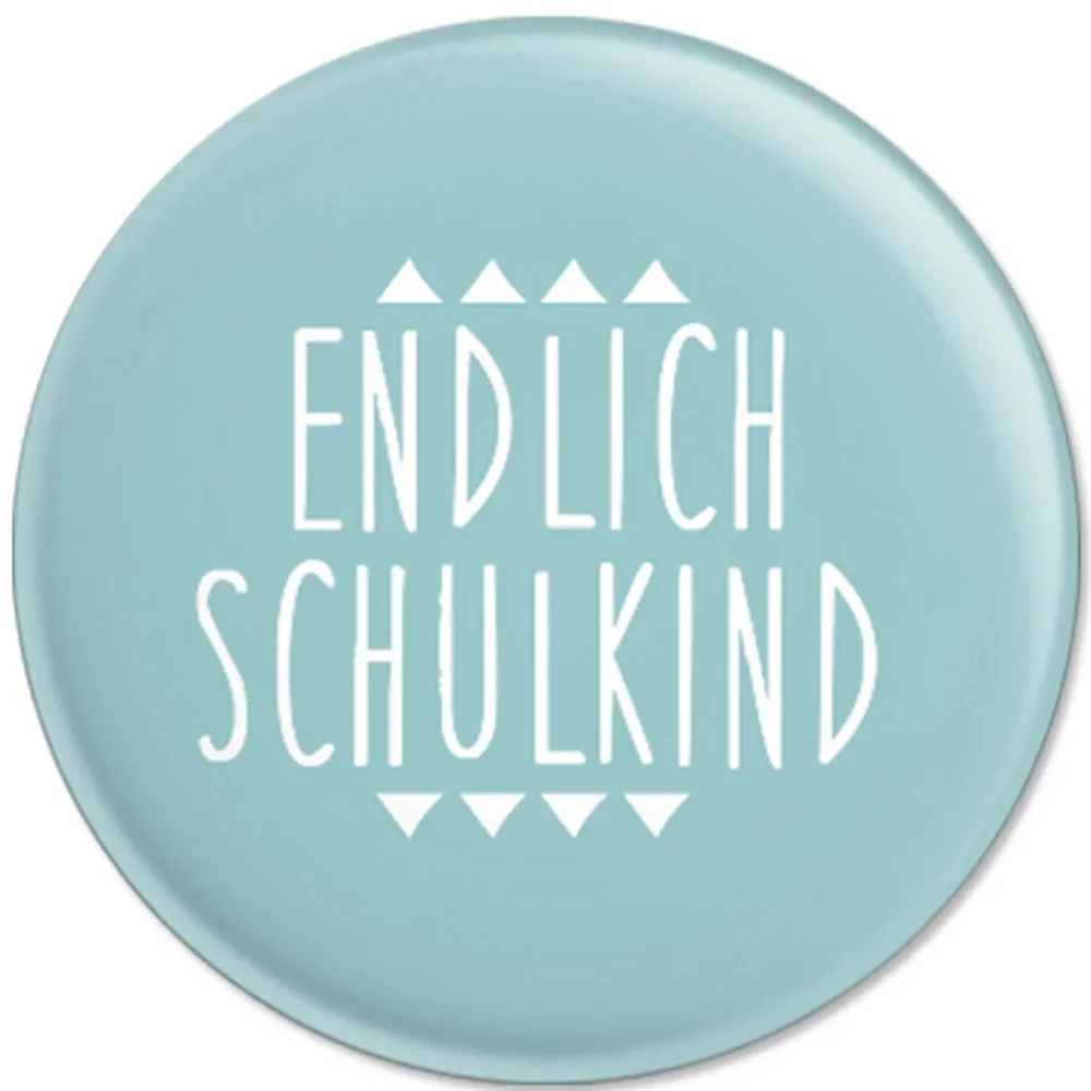 "Ava & Yves Kinder Button / Anstecker endlich Schulkind blau image"