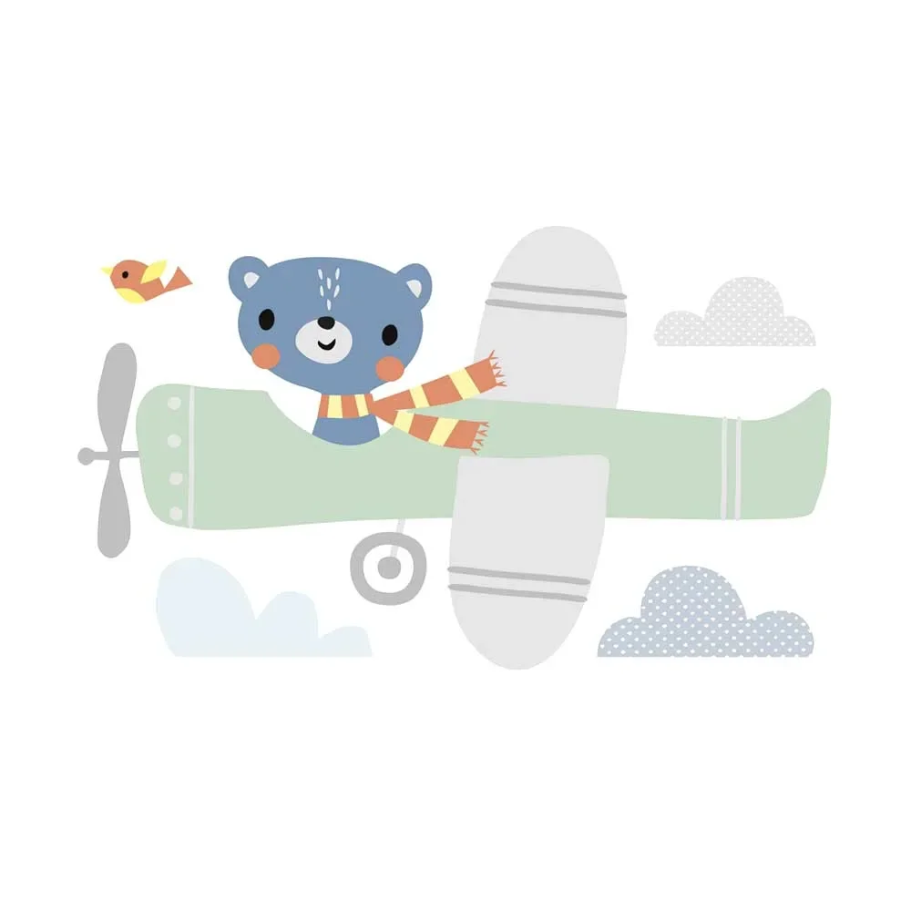 "Lilipinso Wandsticker XL Bär im Flugzeug grau grün image"
