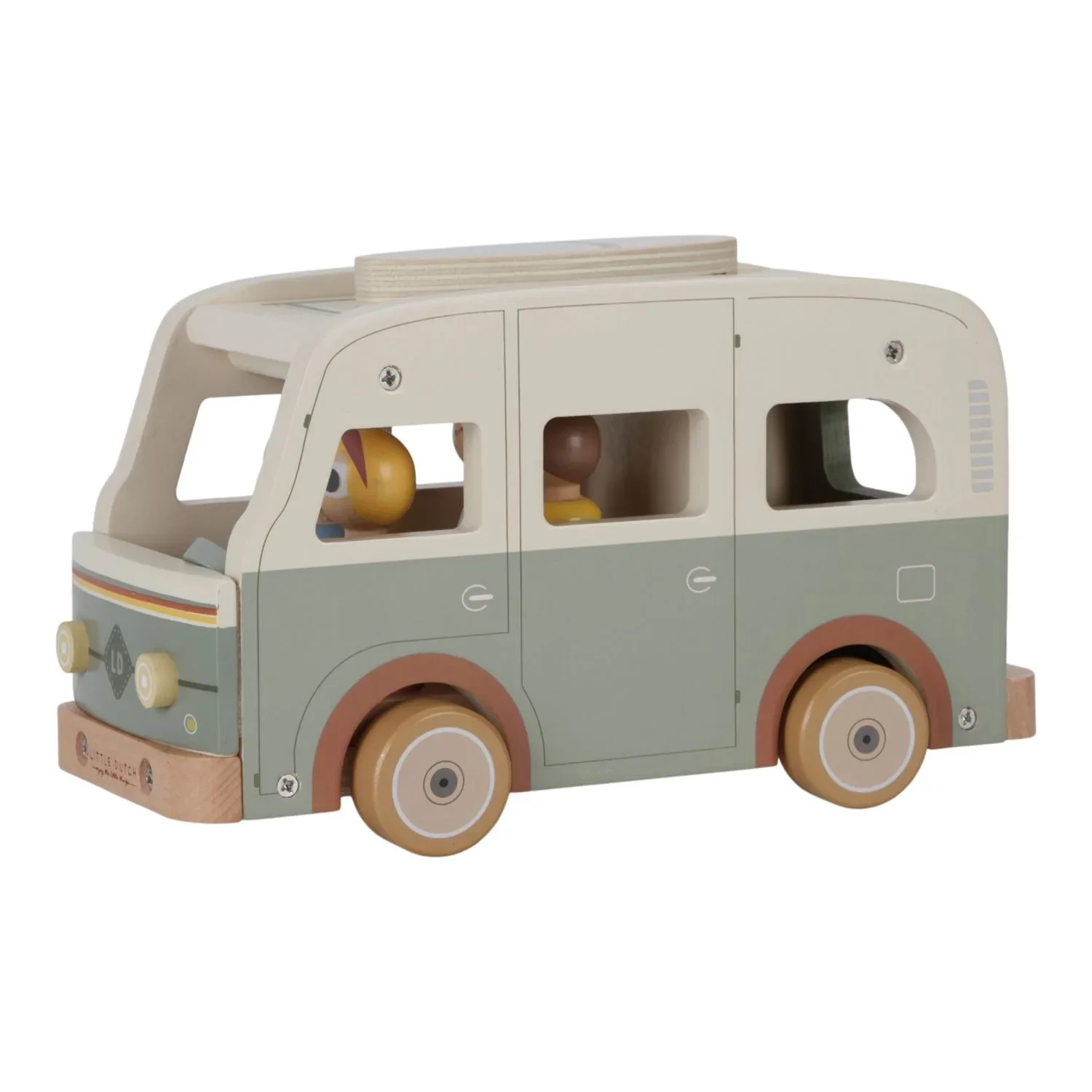 "Little Dutch Wohnmobil Holzspielzeug, Vintage-Camper: Spielset mit Figuren, Koffer & Surfbrett - Fördert Fantasie & Rollenspiel image"
