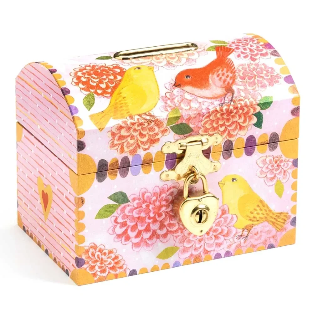 "Djeco Kinder Spardose Schatzkiste Vögel rosa image"