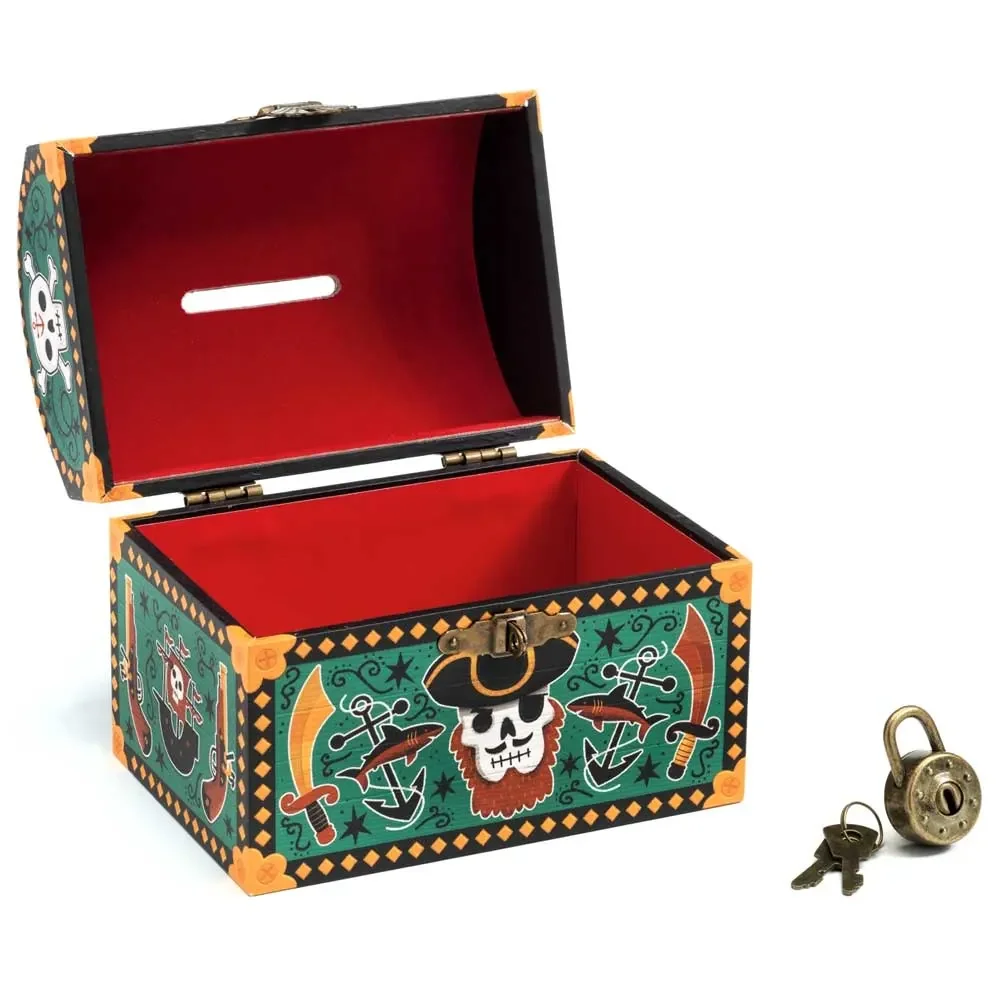 "Djeco Kinder Spardose Schatzkiste Piraten petrol image"