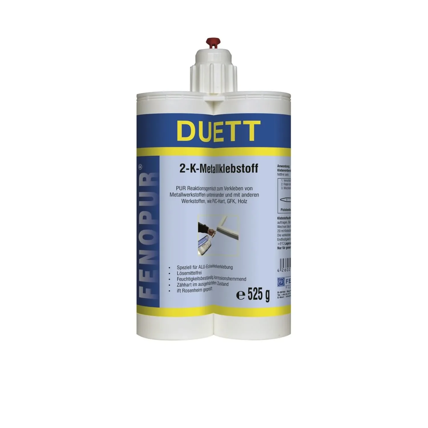 "FENOPLAST Fenopur Duett 2-K Metall Klebstoff /PU Basis 525 g in verschiedenen Farben image"