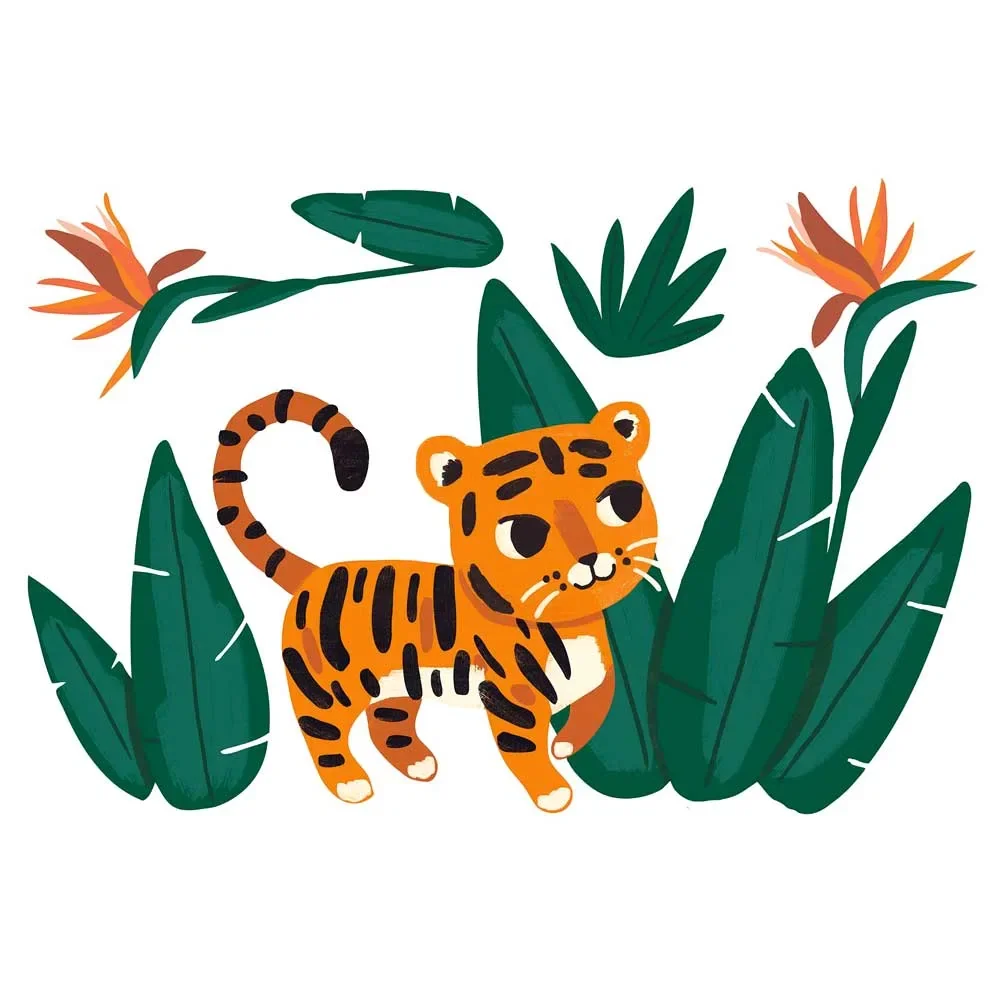 "Lilipinso Wandsticker A3 Tiger mit Pflanzen grün orange image"
