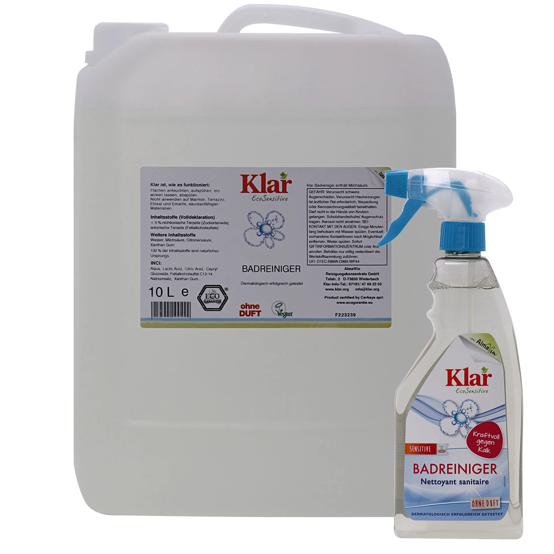 KLAR Badreiniger parfümfrei ohne Duft in verschiedenen Größengebinden