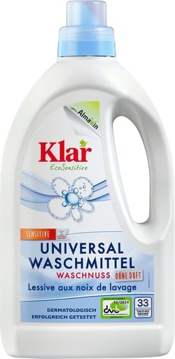 "KLAR Universal Waschmittel Waschnuss flüssig 1,5 Liter für 20°C bis 95°C geeignet image"