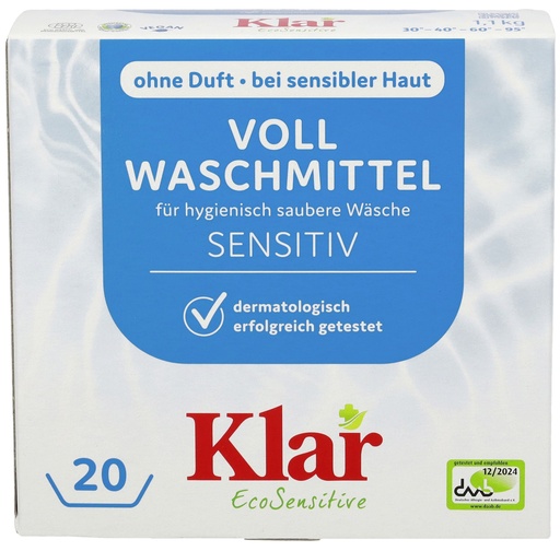 "KLAR Vollwaschmittel Pulver mit Waschnuss-Extrakt in verschiedenen Größengebinden image"
