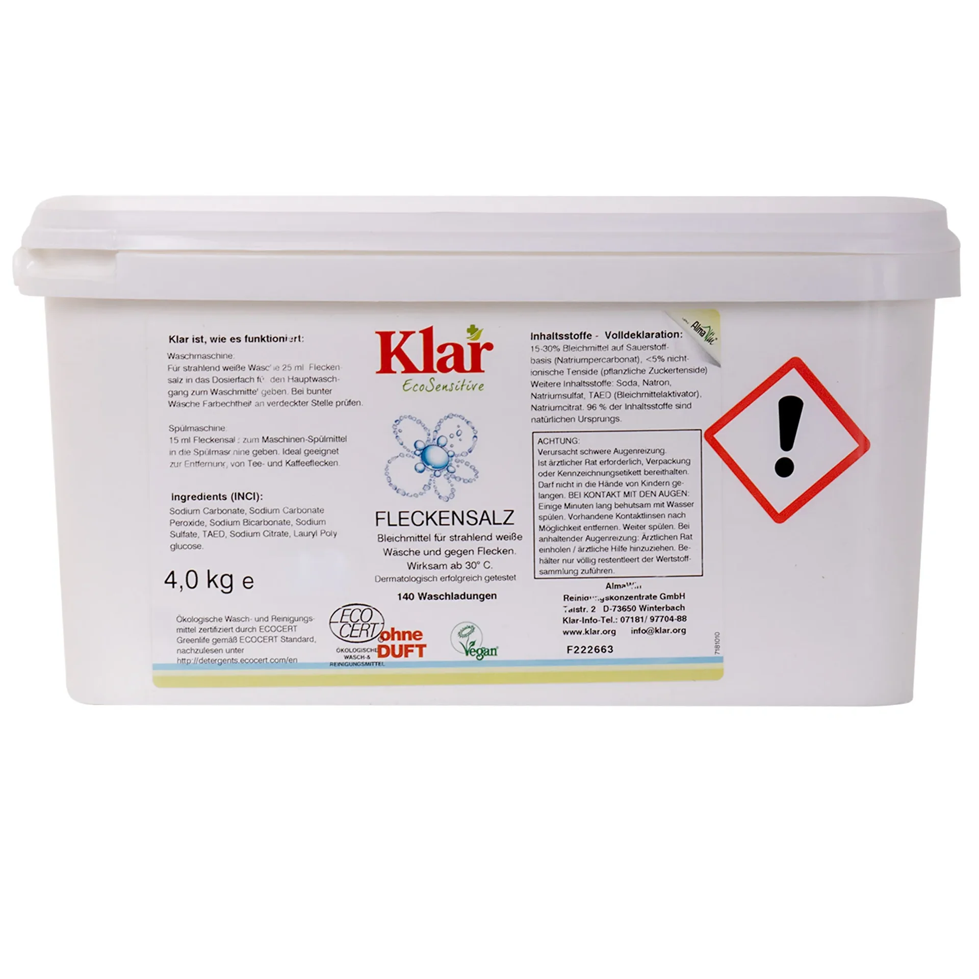 "KLAR Fleckensalz 4kg gegen Flecken ohne Duft image"
