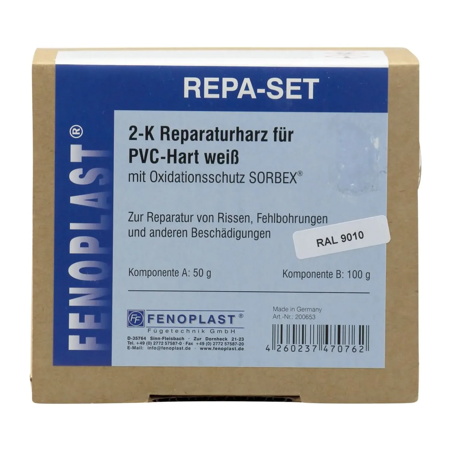 "FENOPLAST Reparatur SET RAL 9010 für Kunststofffenster reinweiß 2K Reparaturharz image"