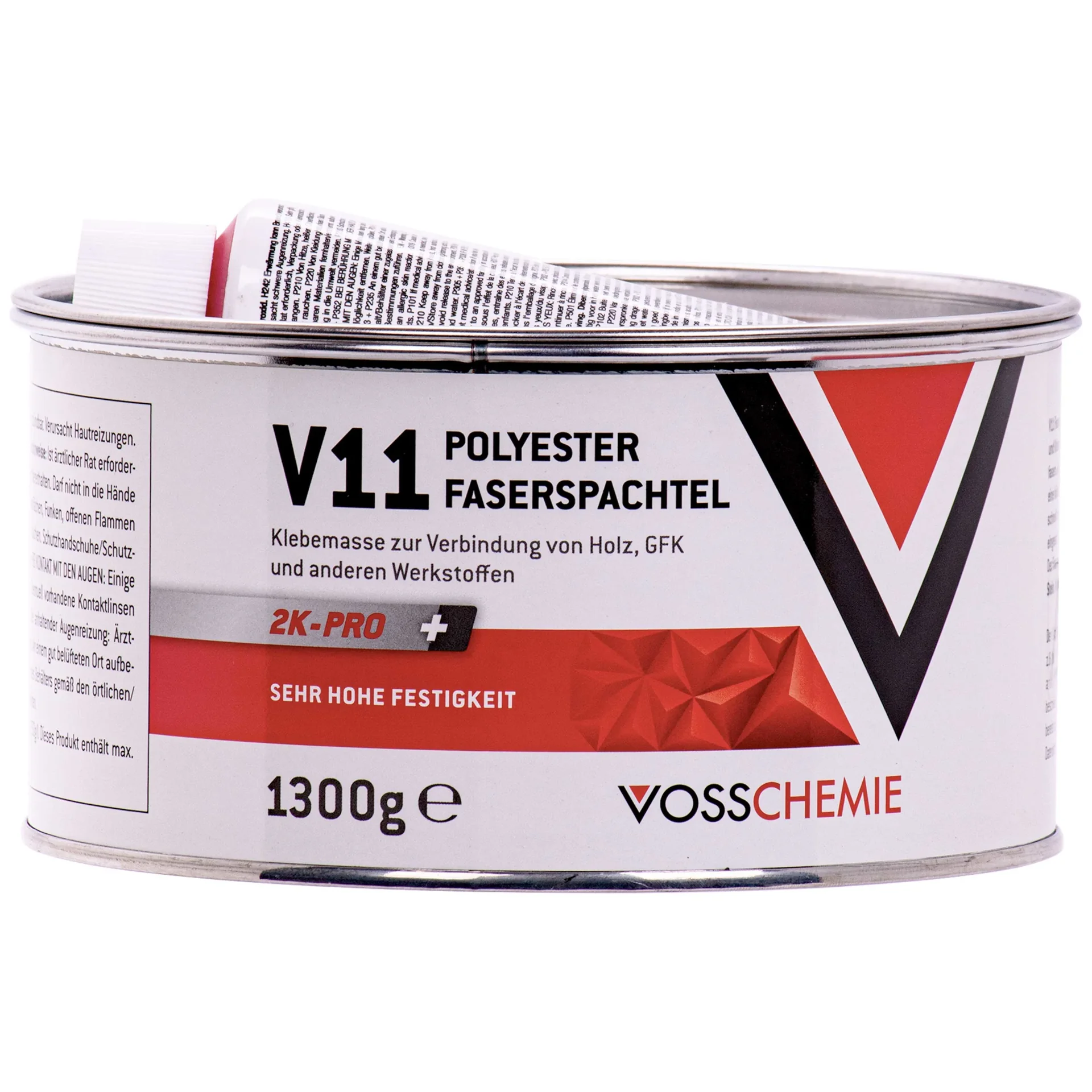 "VOSSCHEMIE V11 Polyester Faserspachtel 2K-Pro 1,3 kg 1250 g Masse + 50 g BPO-Härter image"