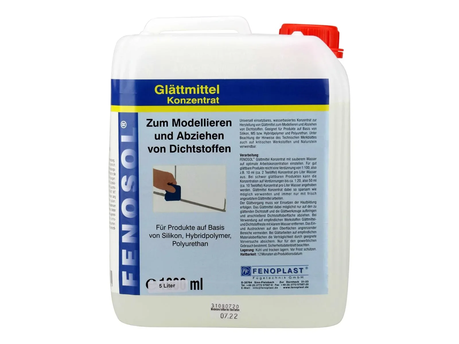 FENOPLAST Fenosol Glättmittel 5 Liter PE-Kanister zum Modellieren von Dichtstoffen
