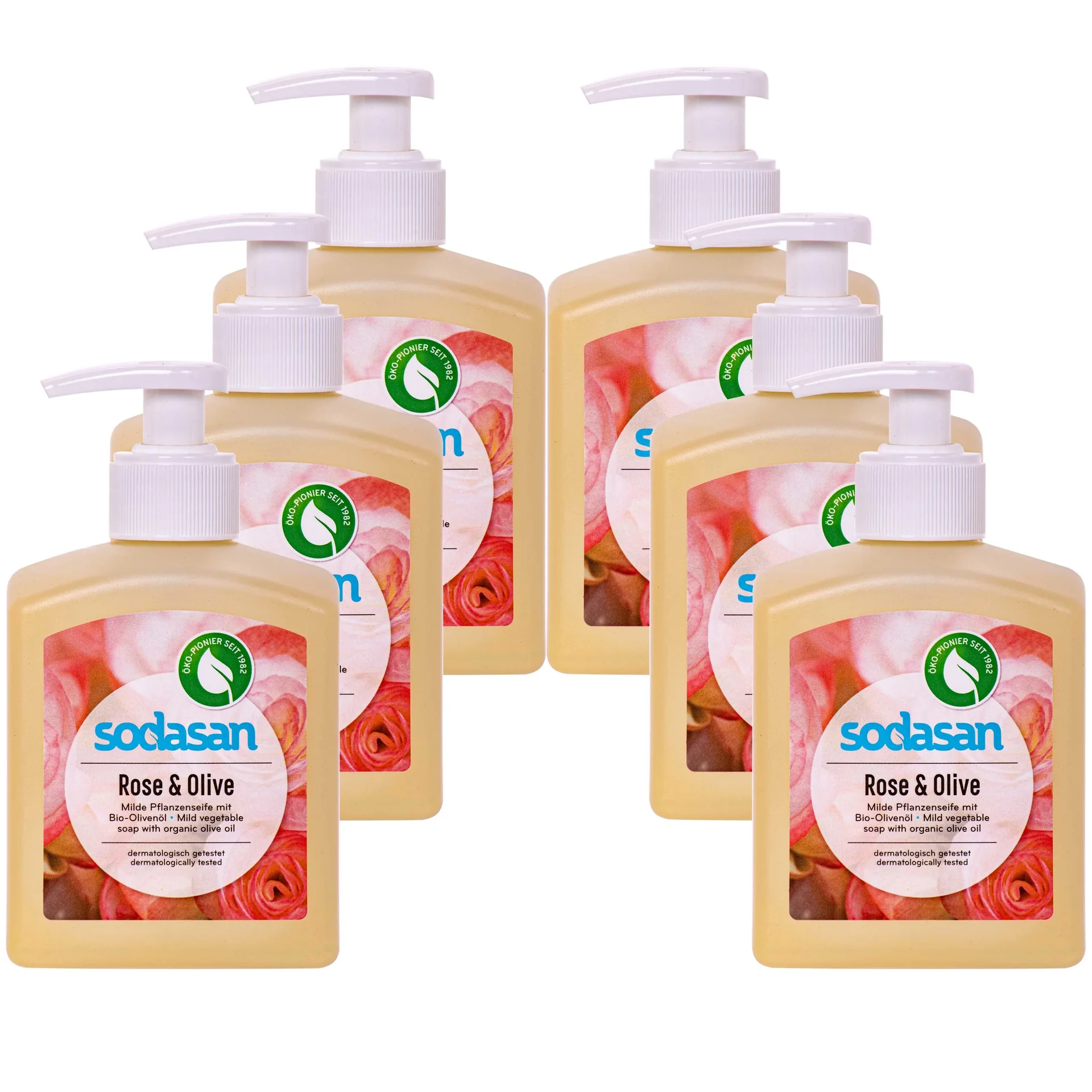 "SODASAN Flüssigseife Liquid Rose-Olive 6 x 300 ml Pflanzenseife image"