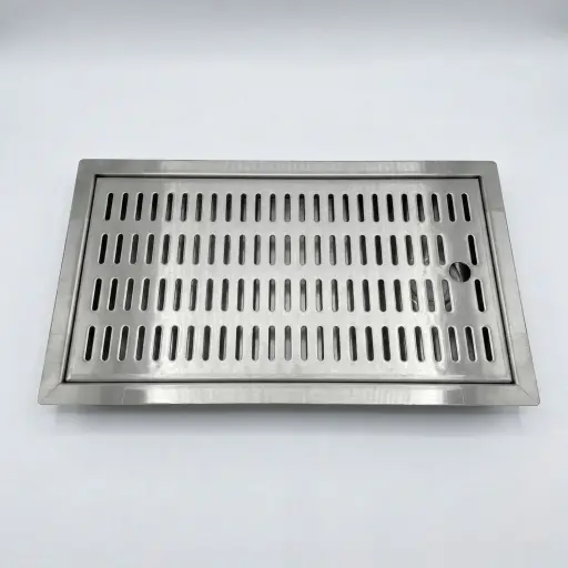 "Catch tray - CNS for insertion 440 mm x 240 mm including drain connection image"