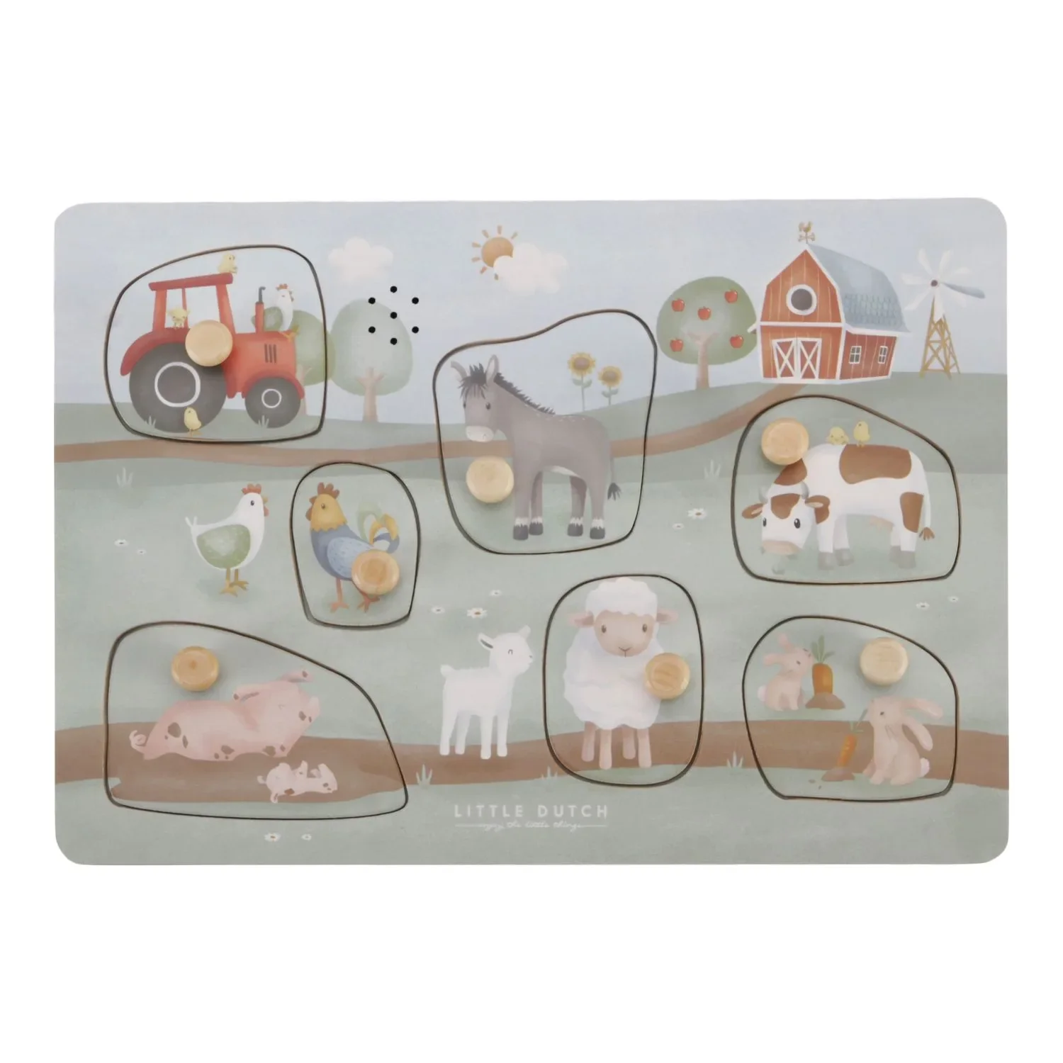 "Little Dutch Holzpuzzle, Kinderpuzzle, Soundpuzzle Little Farm - Lernspielzeug mit Tiergeräuschen für Kinder ab 12 Monaten image"