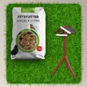 Vogelfutter Komplett Set  25kg – Premium Wildvogelfutter 25kg, Stehendes Vogelfutterhaus mit Ständer aus Holz rot/weiß 1 Stk.
