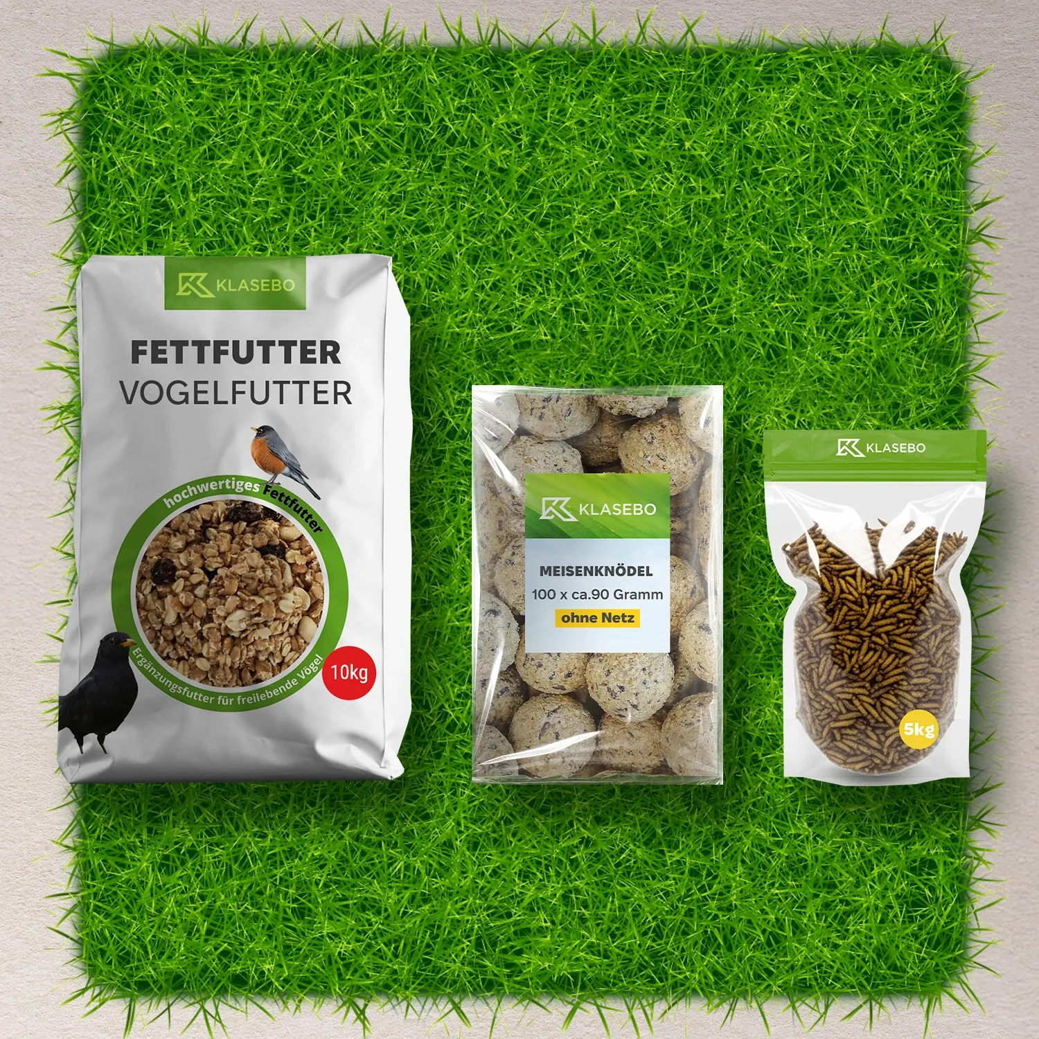 "Set Wildvogel Winterfutter 40kg – Streufutter 25kg, getrocknete Schwarze Soldatenfliegenlarven 5kg, Hochenergie Suet-Mischung 10kg image"
