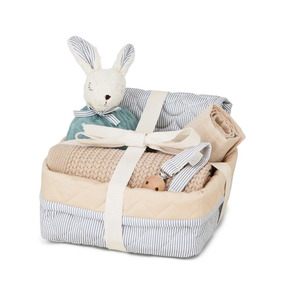 "Geschenkkorb Babyparty, blau gestreift, Zubehör und Baby-Aufbewahrungskorb image"