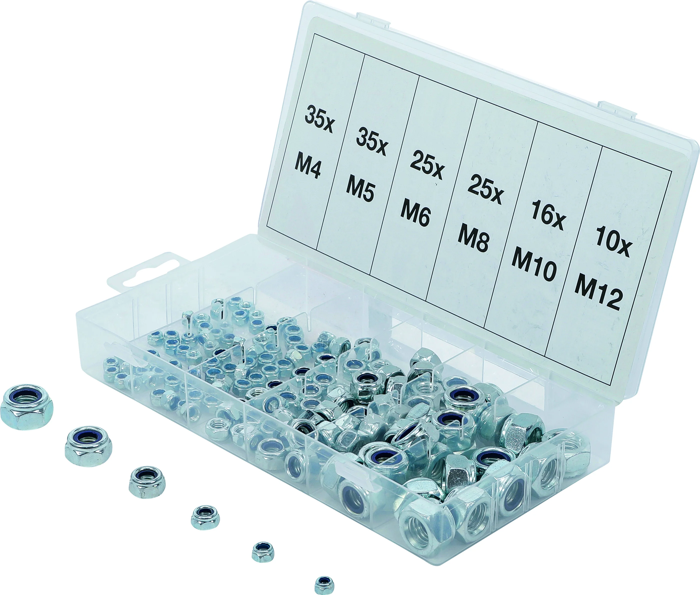 Sechskant-Muttern-Sortiment, selbstsichernd, 146-tlg.