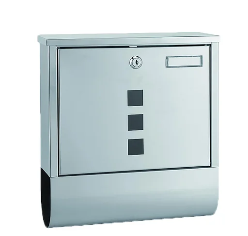 "Edelstahl Briefkasten quadratisch, mit Zeitungsfach unten image"