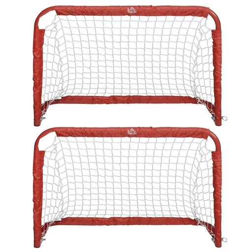 "Fußballtore, Fußballnetz, 2er Set Minitore, Faltbar, Stahl(Q195), Tetrolon, Rot, 90 x 36 x 60 cm image"