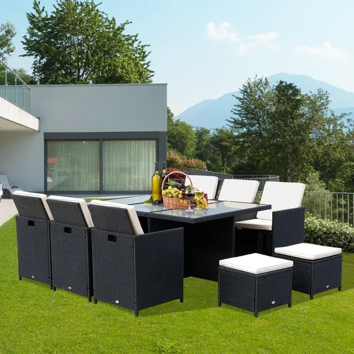 "Polyrattan Gartenmöbel 27 tlg. mit Kissen Alu Schwarz image"
