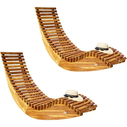 "Ergonomische bequeme Schaukelliege für den Garten - Akazienholz FSC zertifiziert - 2 Stück - 150x60x93cm image"