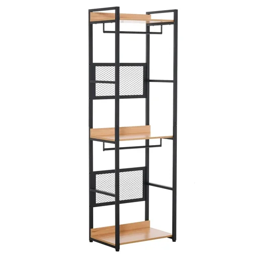 "Garderobeständer Mantelgestell Kleiderständer Kleidung Hüte Taschen Schuhe Multifunktion Schwarz+Natur 60 x 40 x 190 cm image"