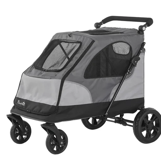 "Hundebuggy Hundewagen mit 4 Räder Haustierbuggy für mittelgroße Hunde faltbar Oxford Grau 104,5 x 68,5 x 110 cm image"