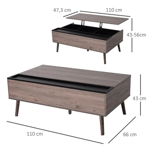 "Couchtisch Wohnzimmertisch Kaffeetisch mit Höhenverstellbarer Platte Sofatisch Spanplatte Grau 110 x 66 x 43-56 cm image"