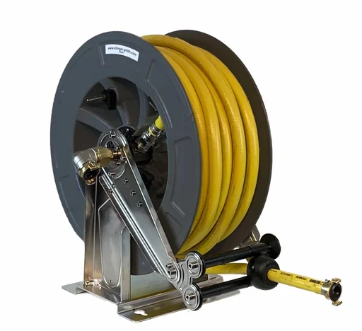 "Schlauchaufroller Edelstahl/ABS Kunststoffgehäuse OSK 610 mit 15 m, 1" PVC-Gewebeschlauch, max. 9bar/50C° image"
