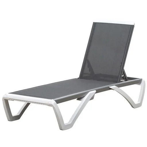 "Gartenliege Alu Sonnenliege Stoffliege Relaxliege 5-fach verstellbar ergonomisch Texteline Grau+Weiß 170 x 67,5 x 95 cm image"
