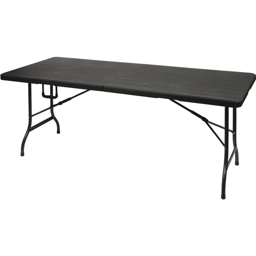 "Klapptisch, Buffet-Tisch, Campingtisch, Picknicktisch, schwarze Holzoptik, klappbar tragbar mit Griff, HDPE-Platte und Stahlgestell 180 x 75 x 72 cm, für Innen- und Außenbereich image"