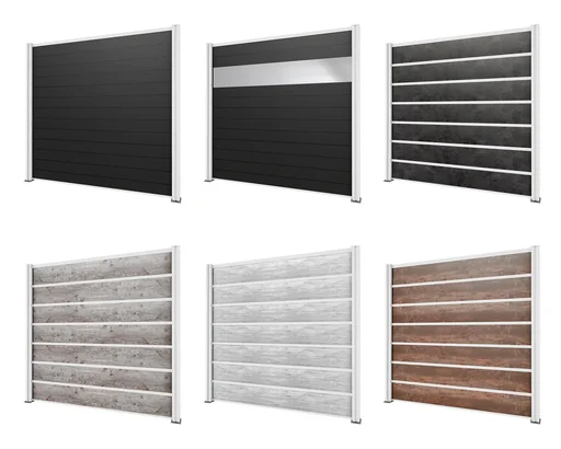 "Sichtschutz Grundelement, weiß, 2,02 x 1,86 m, WPC Dielen grau / Polycarbonat Paneele image"