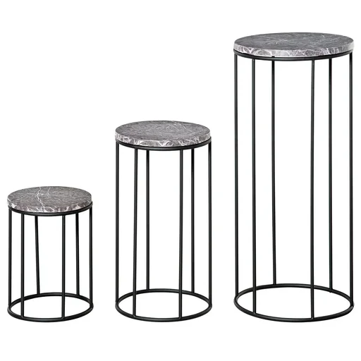 "Blumenständer 3er Set aus Metall in Marmoroptik Stapelbar Pflanzenhocker für Blumentopf Schwarz+Grau image"