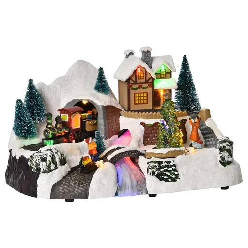 "Weihnachtsdorf Weihnachtsdekoration mit LED Beleuchtung Musik Lichterkette LED Glasfaseroptik 30 x 19 x 19,5 cm image"