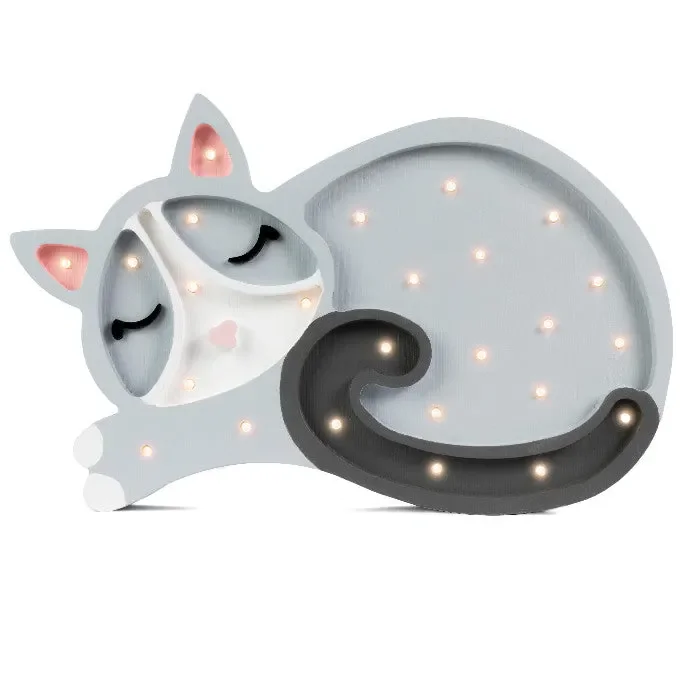 "Little Lights Nachtlicht Kinder, Nachtlampe Katze - 100% Kiefernholz natur, Farbe: hellgrau image"
