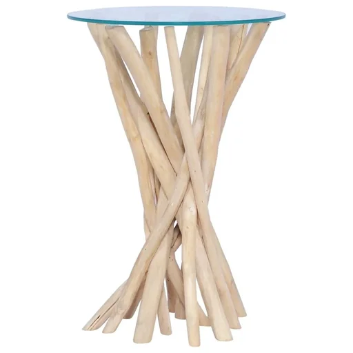 "Couchtisch mit Glasplatte 35x50 cm aus massivem Teakholz image"