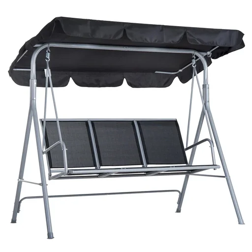 "Hollywoodschaukel 3-Sitzer Gartenschaukel Schaukelbank mit Dach Metall Schwarz+Silber 171 x 108 x 154 cm image"